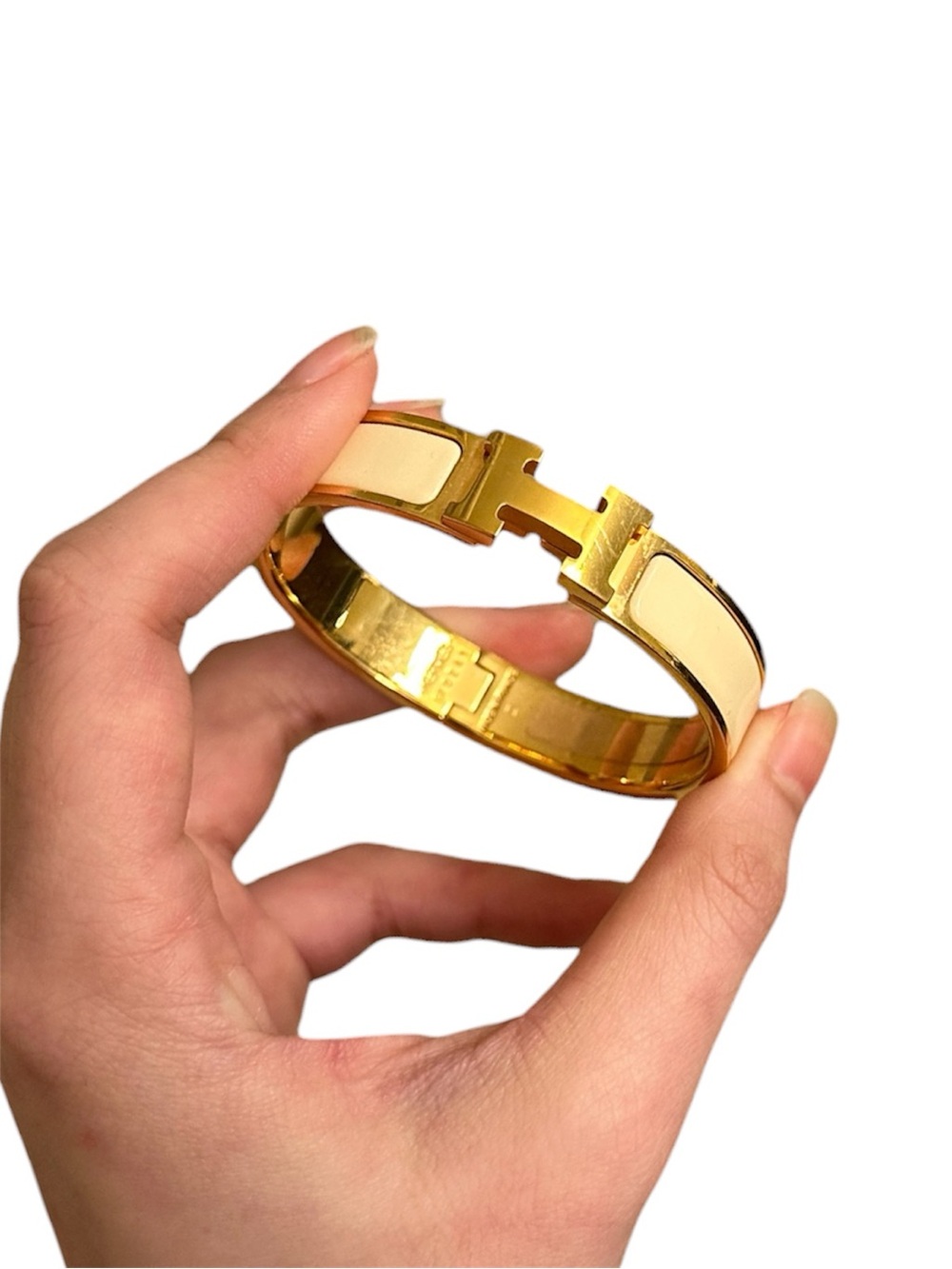 Hermes Gold and Cream Enamel Clic H Bracelet
